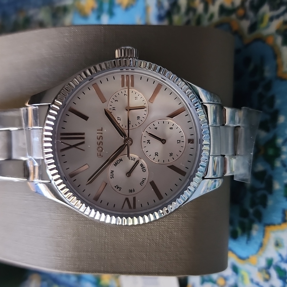 NWT! FOSSIL Rye Multifunction Two-Tone Stainless Steel Watch - Picture 7 of 9
